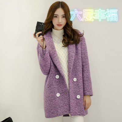 2015年秋冬新品女装时尚韩版简约单排扣中款呢子外套大衣