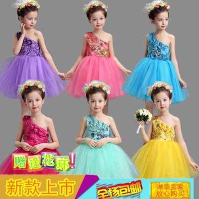 新款儿童演出服6女童蓬蓬裙公主裙12模特走秀服纱裙班级合唱服装