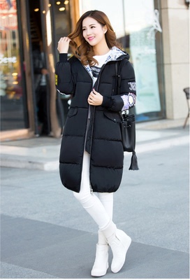 2015年新款韩版时尚贴布加厚中长款羽绒宽松街头流行时尚女士棉袄