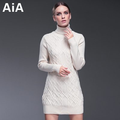 AIA高领毛衣女中长款2015秋冬新款针织衫欧洲站气质修身打底衫