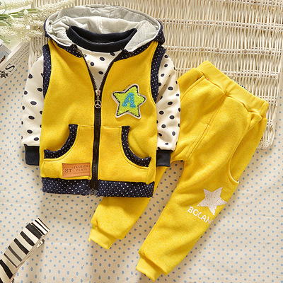 2015新款韩版男宝宝秋冬季男孩婴儿加厚三件套装小童衣服01-2-3岁
