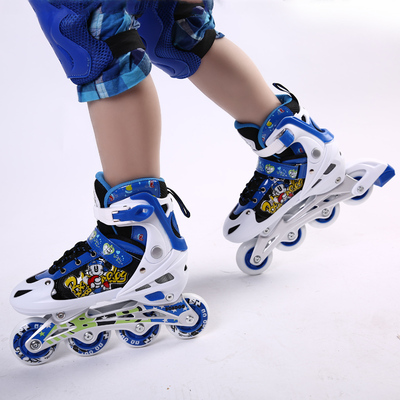 巴布豆溜冰鞋儿童全套装旱冰鞋男童女童可调直排轮成人男女轮滑鞋