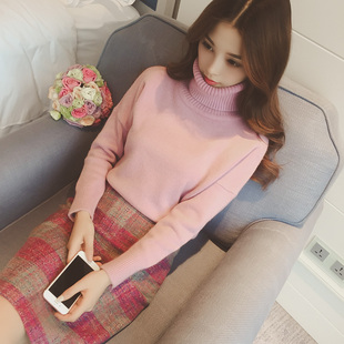 2015冬装长袖保暖韩版新款甜美纯色显瘦打底衫高领套头针织毛衣女