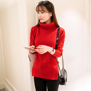 2015冬季新款韩版半高领套头加厚毛衣打底衫女修身显瘦长袖羊毛衫