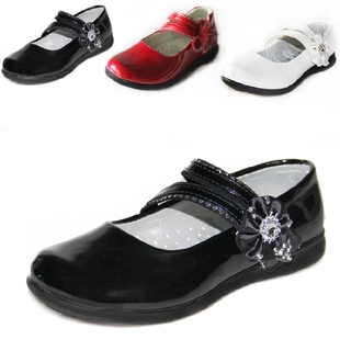 儿童黑皮鞋 女童学生演出表演鞋 白红皮鞋单鞋学校专用黑白色皮鞋