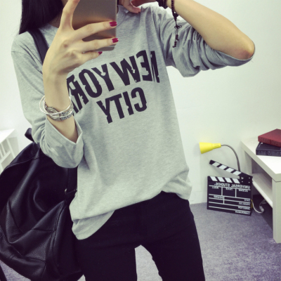 2015春秋新款韩版女装大码宽松显瘦打底衫上衣女学生长袖t恤棉