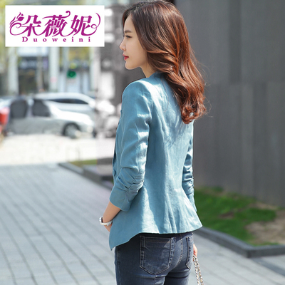 2016秋季新款棉麻小西装女七分袖韩版修身显瘦女士休闲时尚短外套