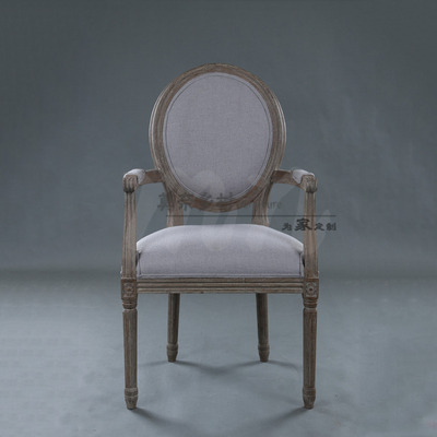 出口北欧圆背扶手椅/美式/法式乡村风格扶手椅/亚麻纯色餐厅椅子