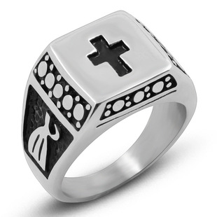 欧美时尚铸造不锈钢戒指 复古经典十字架戒指永不褪色QJ380