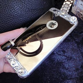 iphone6S手机壳镜面水钻苹果6Plus镜子保护壳镶钻硅胶手机套 挂绳