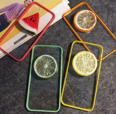 包邮 小清新柠檬手机壳iphone6 plus 5s透明水果边框保护套软妹