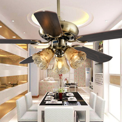 客厅吊扇灯 简约餐厅卧室灯欧式复古带LED的家用电风扇中式吊灯
