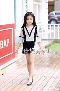 2016夏新款时尚韩版日系童装女童淑女甜美气质不规则雪套装裙裤裙