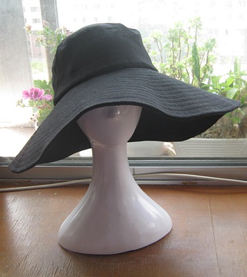 日本抗UV 优雅的黑色大檐遮阳帽 时装帽 棉麻女帽 56-57.5