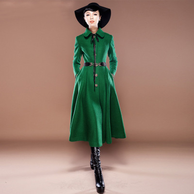 2015秋冬装新款娃娃领中长款修身显瘦韩版女装羊毛呢外套呢子大衣