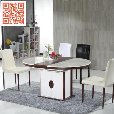 多功能大理石纹钢化玻璃餐桌椅组合简约伸缩折叠客厅实木圆形餐台