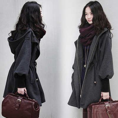 2015冬季大码女装韩版收腰斗篷羊绒呢子大衣女宽松中长款毛呢外套