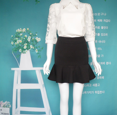 2015夏装新款裙子女半身裙 韩版性感鱼尾包臀裙荷叶边雪纺短裙