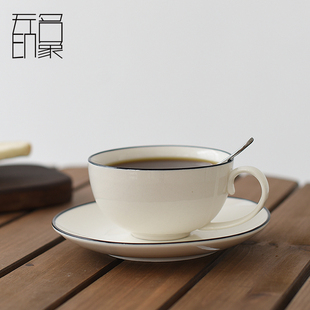 无名印象 典雅简约咖啡杯 欧式陶瓷下午茶杯 黑白线咖啡杯套装