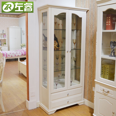 韩式田园酒柜实木墙角柜欧式双门酒柜客厅现代简约玻璃储物柜白色