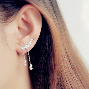 925银天使之翼耳夹女无耳洞耳环长款优雅气质耳饰品韩国韩版D4206