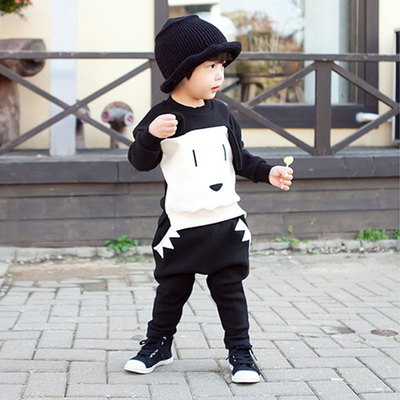 韩版小童装男童秋套装婴幼儿卡通直筒裤纯棉宝宝刺绣儿童小狗套装