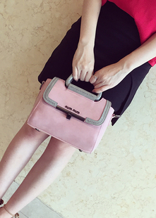 【南风】锁扣粉色手提包 2015新款复古单肩手提斜跨女包潮包