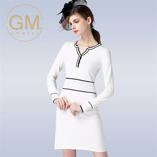 GMMCYY2015秋季新款欧美女款针织长袖小香风修身中长连衣裙8171