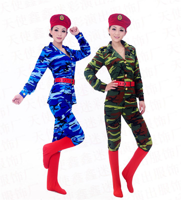 迷彩服成人舞蹈服装新款演出服迷彩色女兵服套装广场舞服装女童装