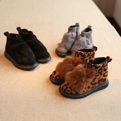 2015冬季儿童鞋韩版女童靴子可爱兔毛中筒靴休闲棉靴棉鞋马丁靴潮