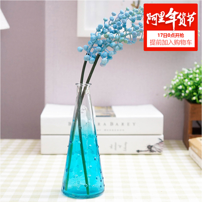 仿真花插花彩色透明玻璃花瓶家居卧室装饰品摆件花艺水培小瓶子圆