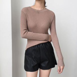 2016秋季新款韩版修身时尚圆领长袖女式毛衣纯色针织毛衫