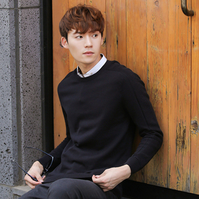2015秋季新款男士毛衣韩版圆领套头男装纯色休闲针织衫外套薄款