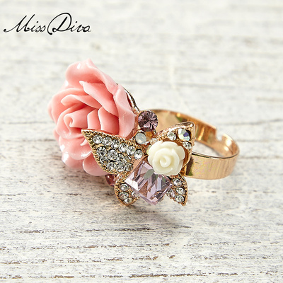 MISSDIVA斑斓 日韩版时尚甜美镶钻百搭开口戒指 女指环装饰品礼物