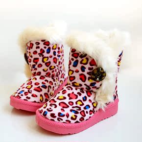 2015冬季新款儿童豹纹雪地靴 防滑 男女童保暖童靴棉鞋中筒靴