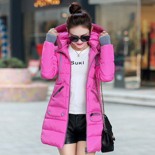 2015棉衣女中长款韩版修身女装羽绒棉棉服 可脱卸帽加厚冬装外套