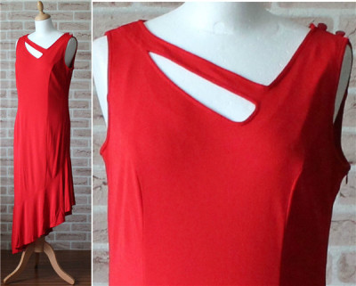 Vintage孤品 80年代 镂空性感 不规则下摆 红色古董背心连衣裙