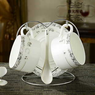 欧式咖啡杯套装陶瓷2杯碟创意茶杯水杯子办公居家骨瓷杯碟勺包邮