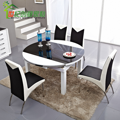 实木餐桌椅组合简约现代圆钢化玻璃小户型伸缩折叠餐桌吃饭桌方桌