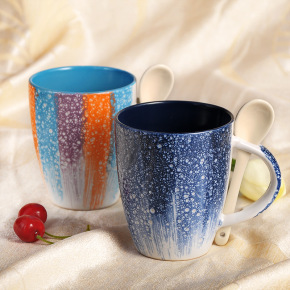 圣陶沙 创意水杯陶瓷奶茶杯带勺情侣马克杯星巴克牛奶咖啡杯子