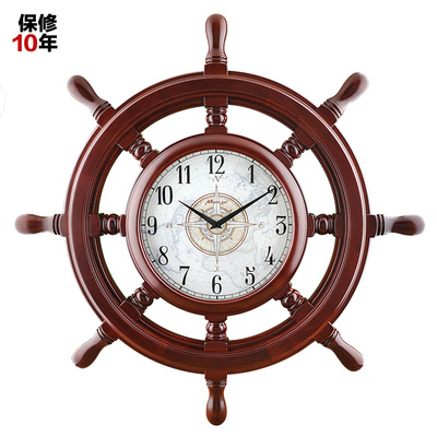 枫叶 美国红橡实木大号摇摆船舵钟表 创意客厅静音 20寸欧式挂钟