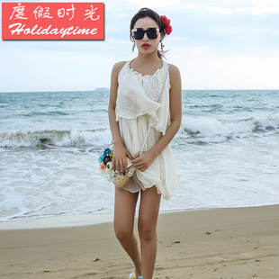 2015夏装新款白色连衣裙仙女渡假装雪纺沙滩裙波西米亚短裙小礼服
