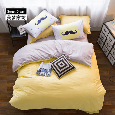 全棉四件套床上用品纯棉纯色撞色简约家纺被套床单1.5m1.8米双人