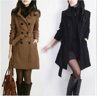 2015冬装新款女装呢子大衣韩版修身中长款双排扣显瘦大码毛呢外套
