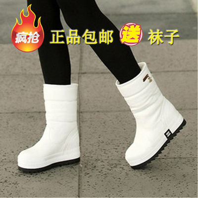 2015冬季新款白色中筒雪地靴女靴子厚底松糕防水防滑韩版棉鞋加厚