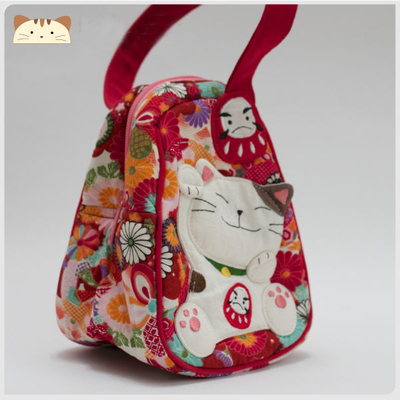 日本KINECAT正品 可爱猫咪棉布女士迷你小手提包苹果6PLUS手机包