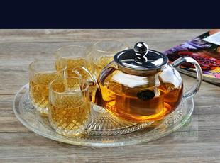雅风玻璃茶壶 茶杯茶盘整套茶具 家用耐热玻璃不锈钢内胆茶壶