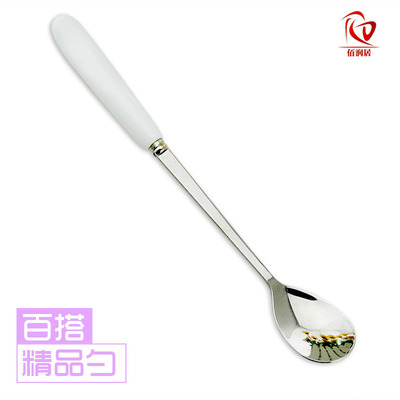 冰淇淋勺精品汤勺陶瓷不锈钢勺子个性创意韩国18CM长柄搅拌勺