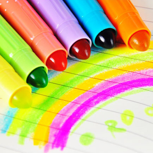 满39包邮 韩国文具彩虹色圆头固体荧光笔记号笔涂鸦笔彩笔果冻笔