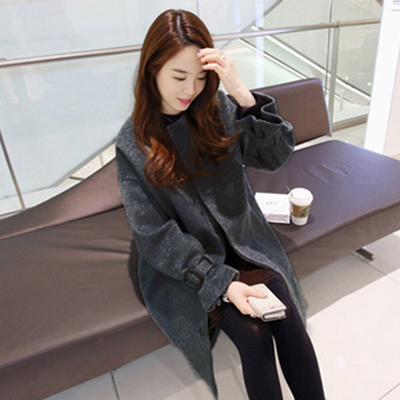 秋冬纯色新款韩版中长款显瘦修身毛呢子长袖外套口袋纽扣大衣女装